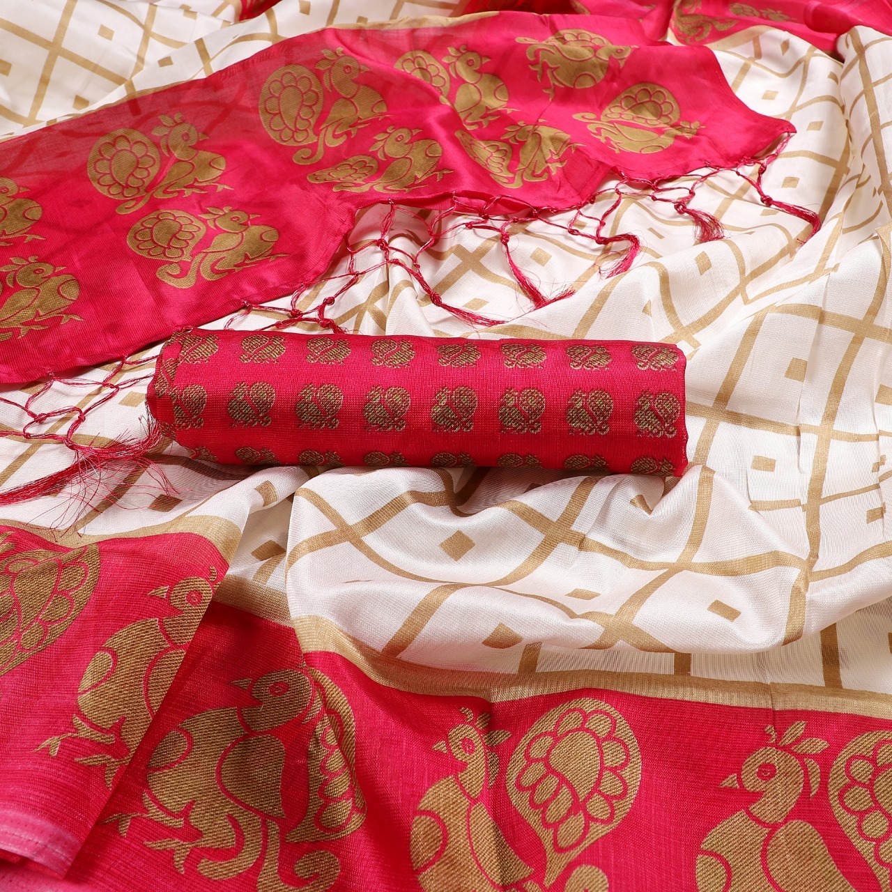 New Peacock print mysore silk saree with jhalar