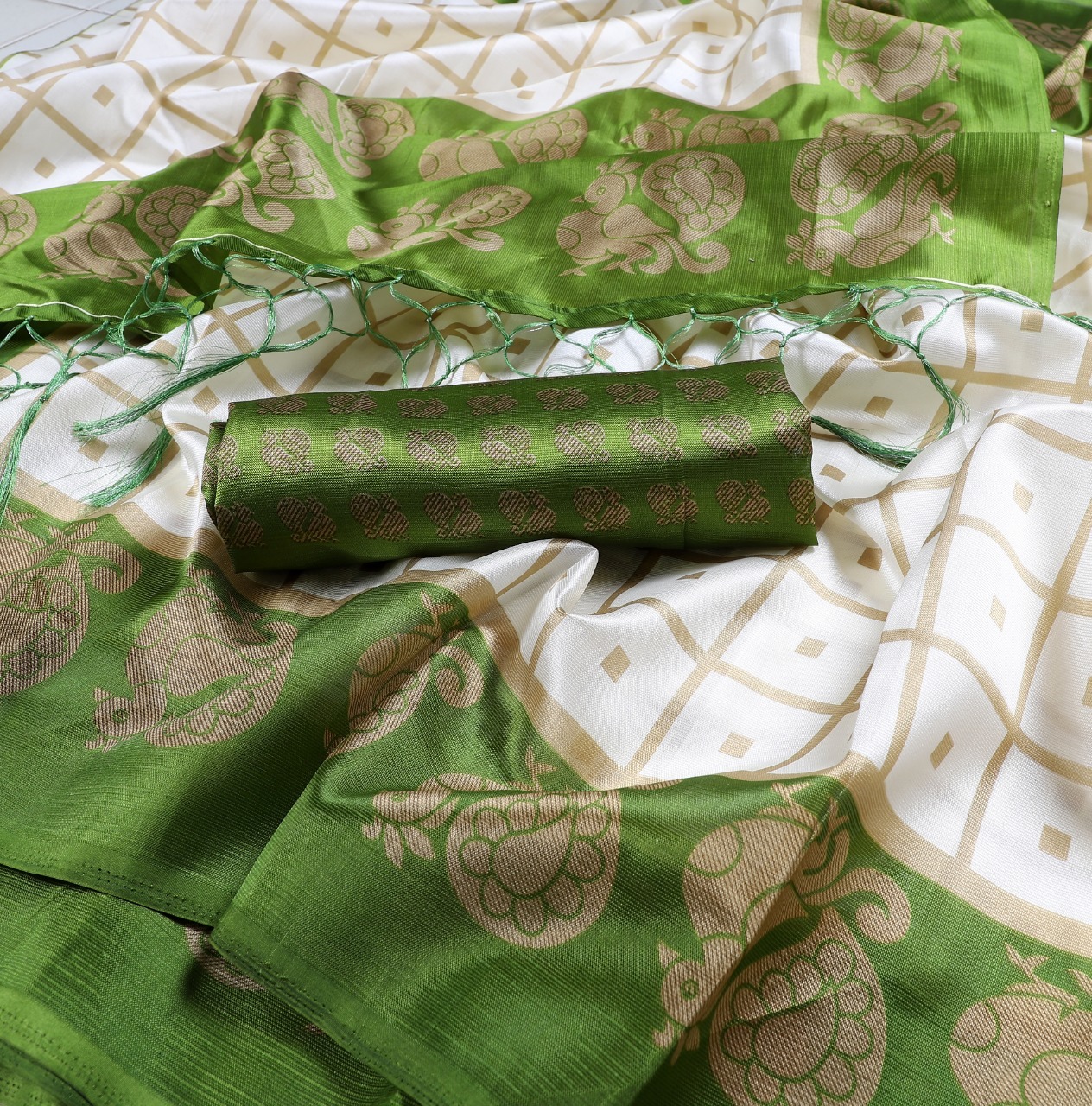 New Peacock print mysore silk saree with jhalar