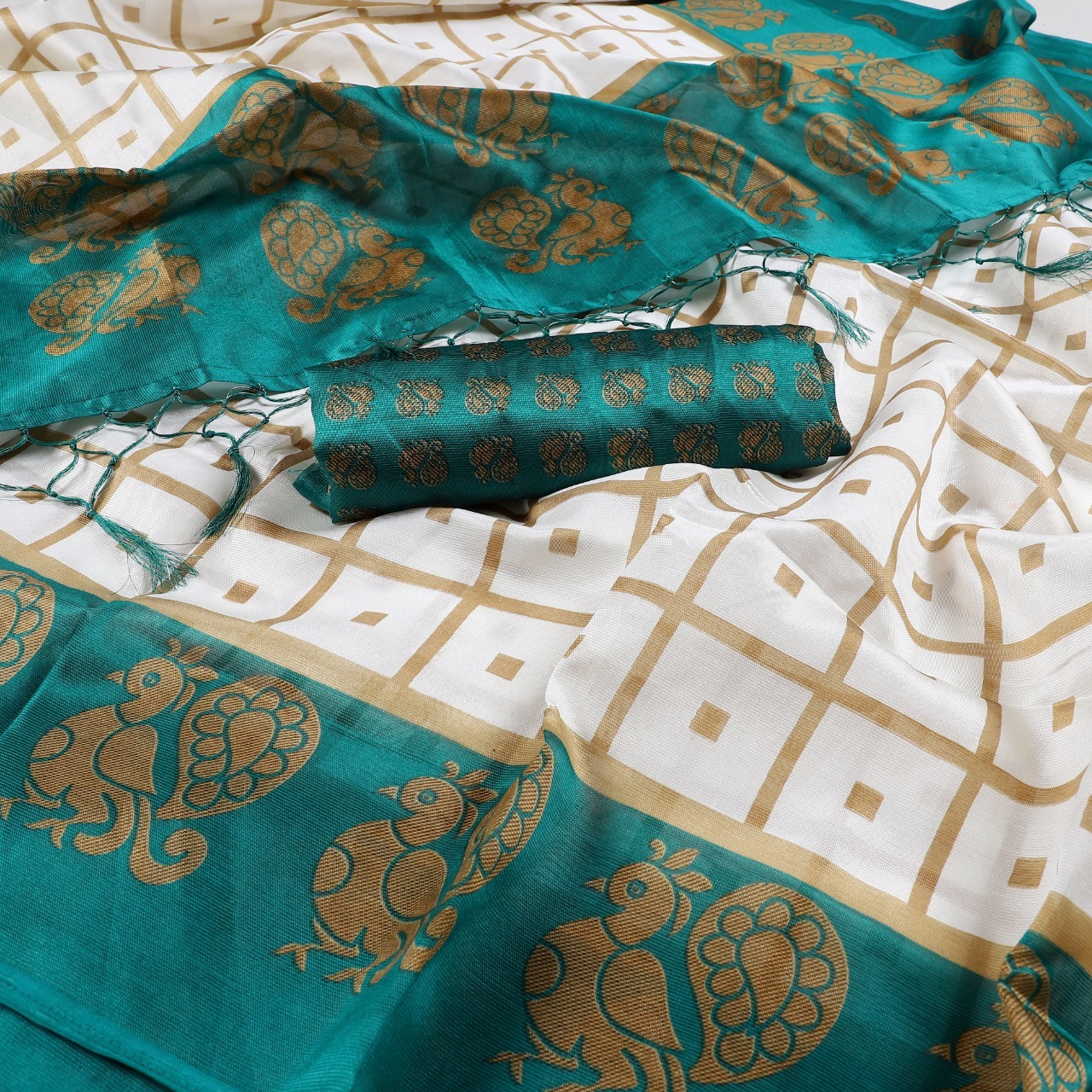 New Peacock print mysore silk saree with jhalar