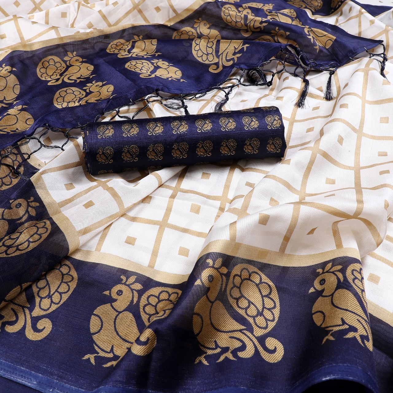 New Peacock print mysore silk saree with jhalar