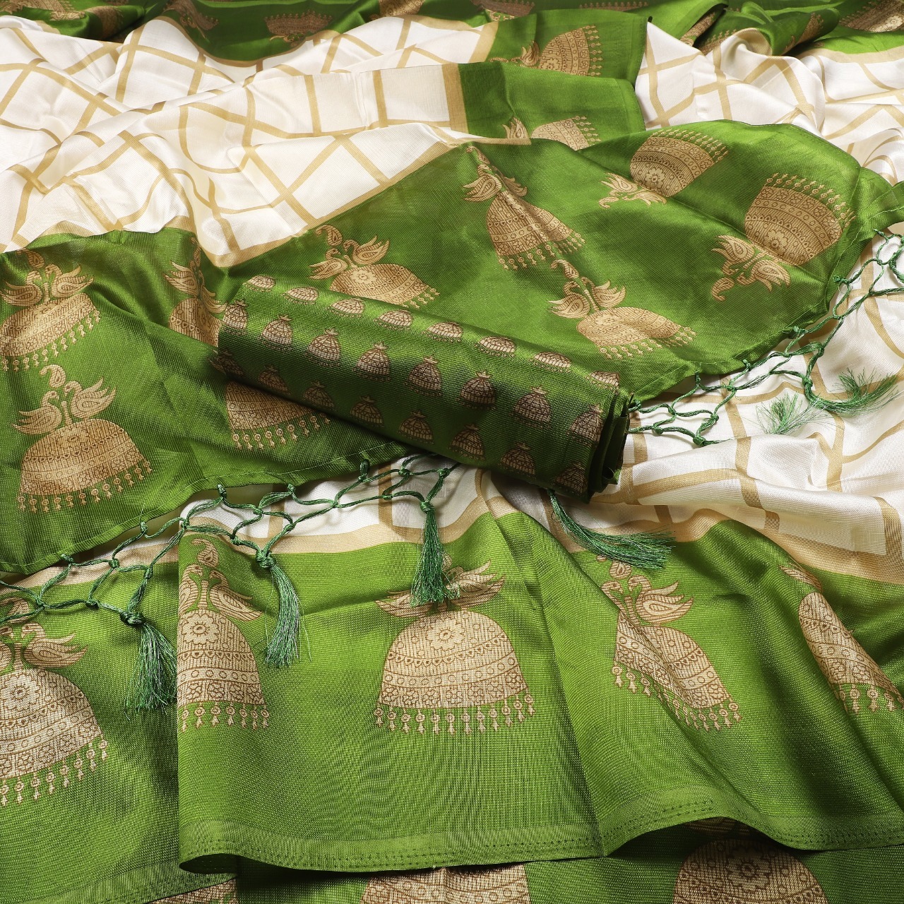 printed mysore art silk with jhalar