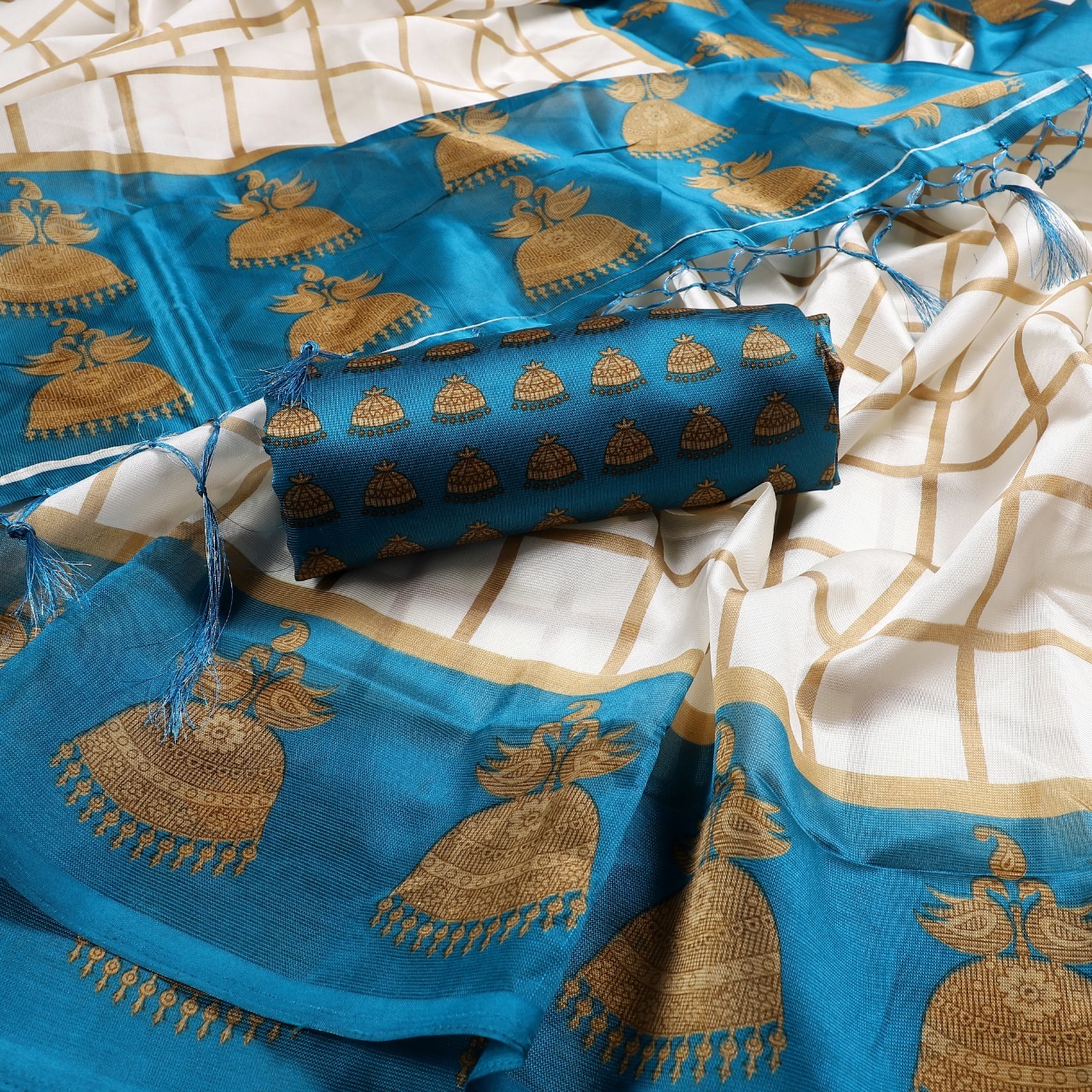 printed mysore art silk with jhalar