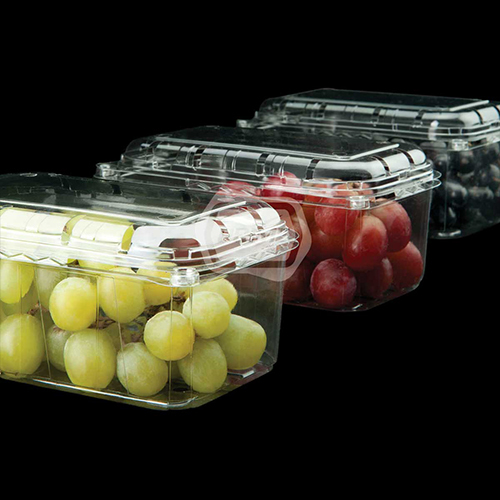 Plastic Punnet For Fruits - r-PET Material, 190 x 115 x 90mm, Transparent | Suitable for Grapes, Lychee, Dates, Mushrooms, Increased Shelf Life
