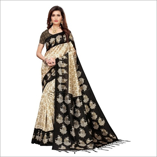 New printed Mysore silk saree with jhalar