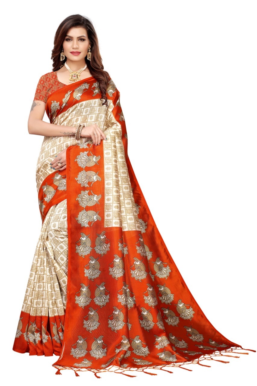 New printed Mysore silk saree with jhalar