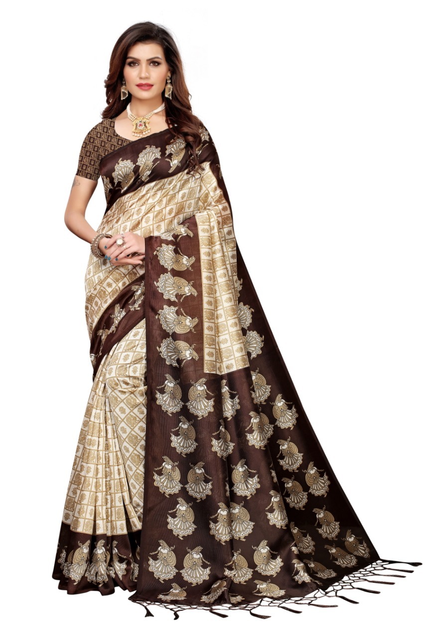New printed Mysore silk saree with jhalar