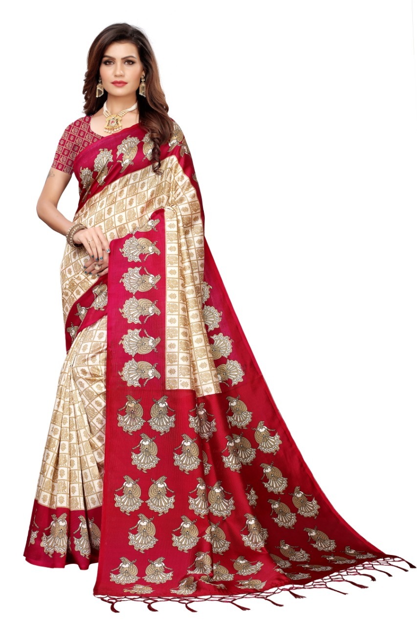 New printed Mysore silk saree with jhalar