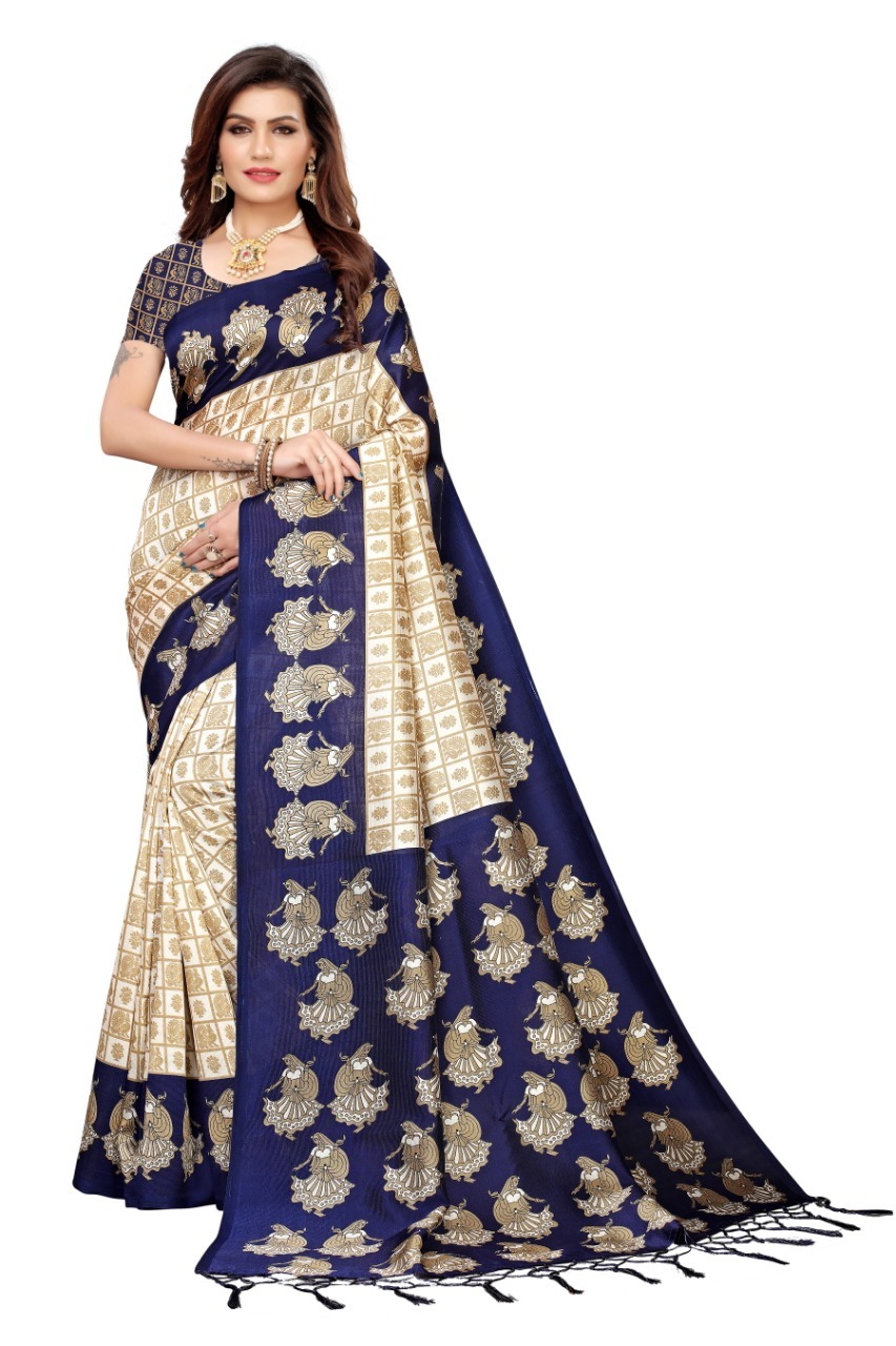 New printed Mysore silk saree with jhalar