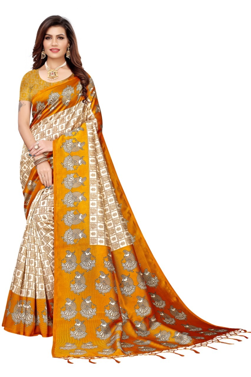 New printed Mysore silk saree with jhalar