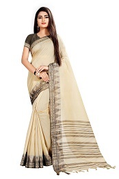 Fancy Saree - Cotton Plain with Piramit Print Border, Set of 4 Colors for All Seasons