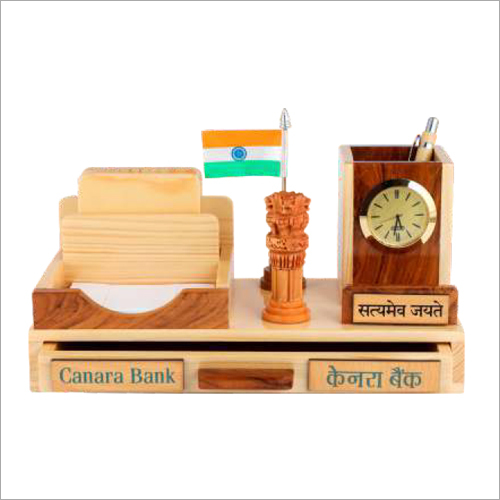 Wood Color Pen Stand With Coaster Plates