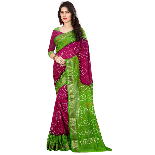 New Ladies wear pure cotton bandhani saree with zari work
