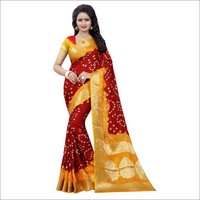 Multicolour New Pure Cotton Bandhani Saree With Attractive Zari Work