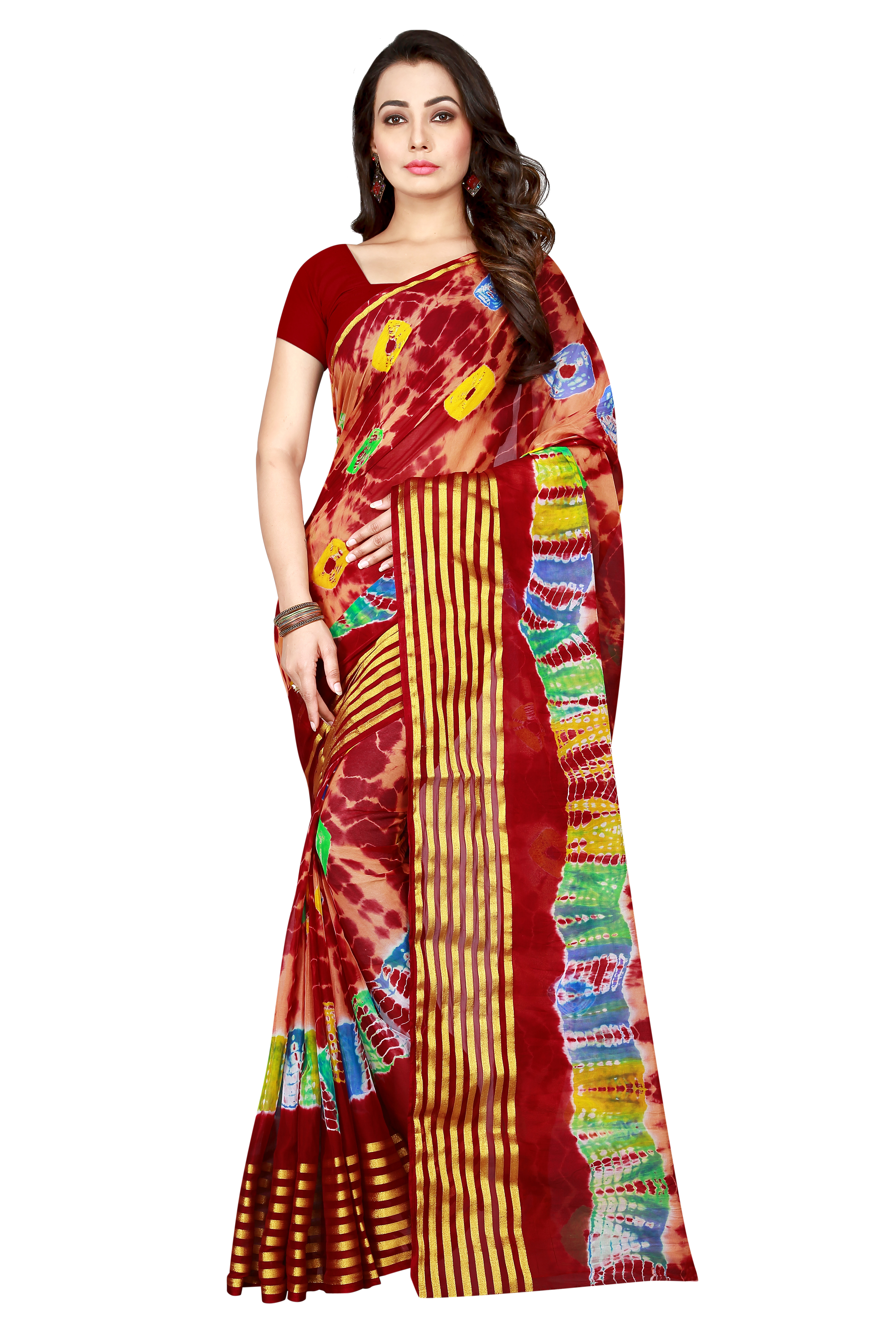 Fancy Line Design print Bandhani chiffon saree