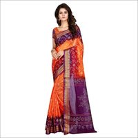 Pure Cotton Bandhani Saree - 5.5 Mtr Length, Multicolour With Zari Work Border | Printed Pattern, Dry Clean Care, Attached Blouse Piece