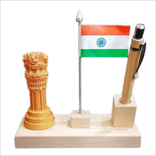 Polished Decorative Wooden Ashoka Pillar Pen Stand