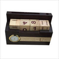 Desktop Wooden Calendar With Clock - Solid Hardwood, Various Sizes Available | Polished Finish, Analog Clock, Ideal For Business Gifts & Home Decor