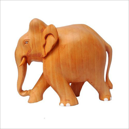 Light Brown Wooden Plain Elephant Statue