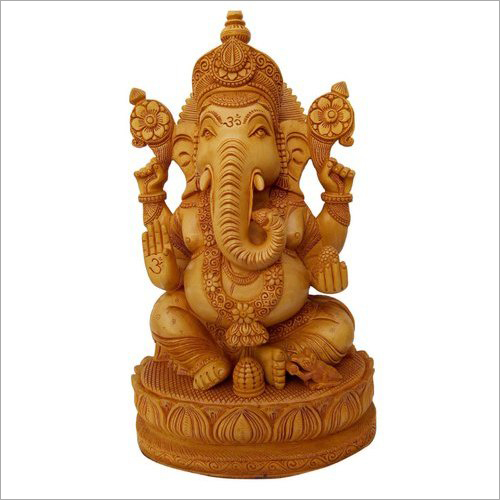 Brown Hand Carved Wooden Ganesh Statue