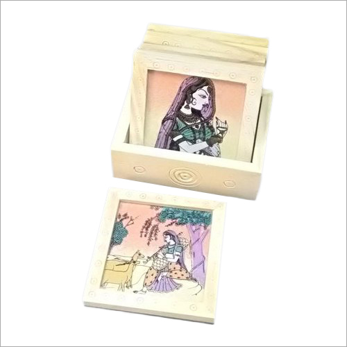 Painted Wooden Tea Coaster Set Size: Available In Different Size