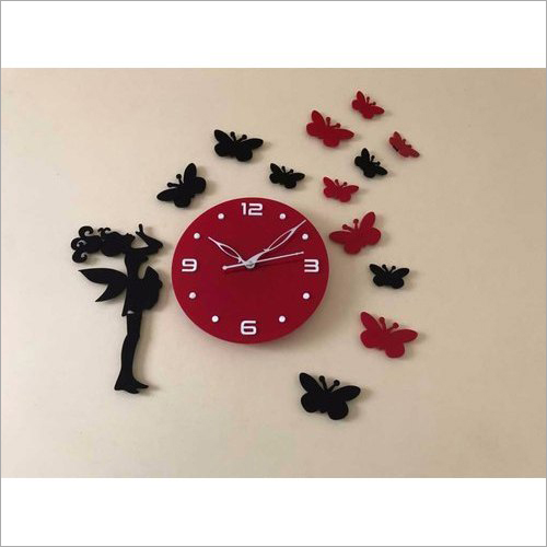 Red Decorative Wooden Wall Clock