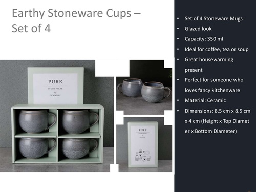 Earthy Stoneware Cups - Set of 4