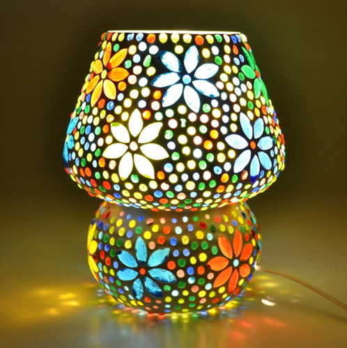 Multi Decent Glass Mushroom Shaped Glass Flower Design Handicraft Table Lamp With Multicolour Mosaic Handwork Table Lamp