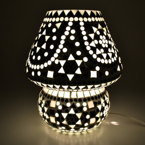 Decent Glass White And Black Combination Of Beads Mosaic Work Handicraft Mosaic Table Lamp Light Source: Energy Saving