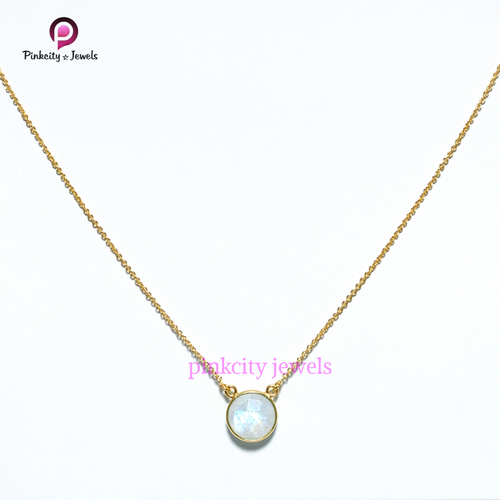 Round Rainbow Moon 925 Silver Chain  Necklace