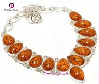 Pear Amber Gemstone 925 Silver Necklace