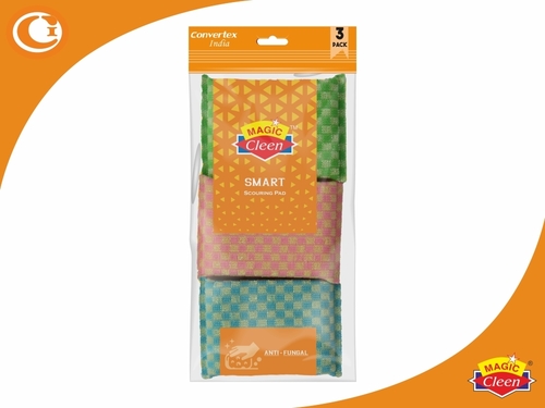 Magic Cleen Foam Scrub Pad - Multicolor 3-Month Shelf Life | Anti-Fungal Long Lasting Non-Staining Reusable Safe on Hands Ideal for Kitchen and Bathroom