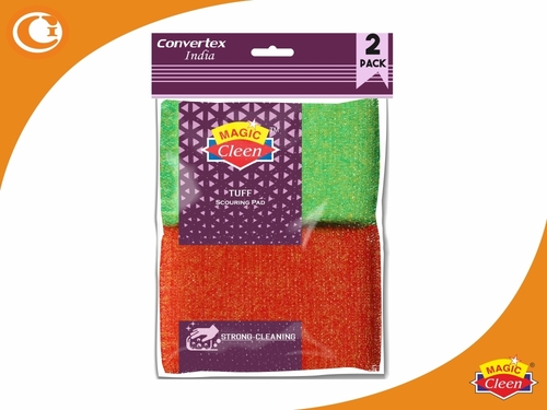 Bamboo Scrub Pads TUFF (Pack of 2) - Foam, 6x4 inches , Multi-Colored Non-Stick Scrubbers with Anti-Fungal Properties for Heavy-Duty Cleaning