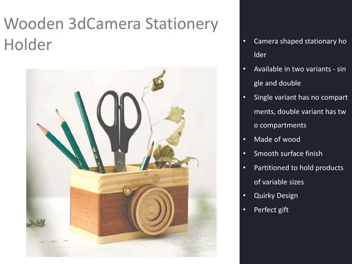 Wooden 3D Camera Stationery Holder By ISHAAN LOGISTIQUE
