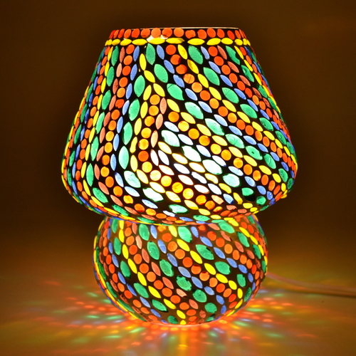Decent Glass Handcrafted Crystal Decorated Floral Design Glass Table Lamp (Multicolored) Big Lamp