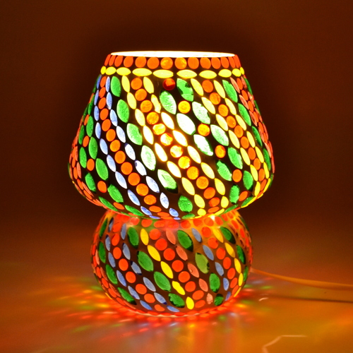 Decent Glass Handcrafted Crystal Decorated Floral Design Glass Table Lamp (Multicolored)