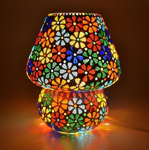 Decent Glass Handcrafted Crystal Decorated Floral Design Glass Table Lamp (Multicolored)