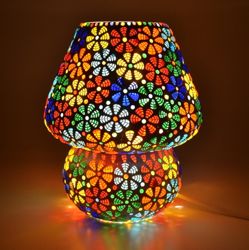 Tabletop Decent Glass Handcrafted Crystal Decorated Floral Design Glass Table Lamp Multicolored
