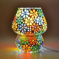 Decent Glass Mosaic lamp for Home Decor Bed Side Lamp Exclusive Make in India Mushroom Shaped Glass Leafs Design Table lamp with Multicolour Mosaic Handwork Table lamp
