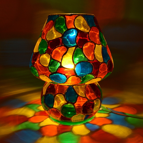 Decent Glass Multi Color Hand Painted Table Lamp (24 cm, Multicolor)