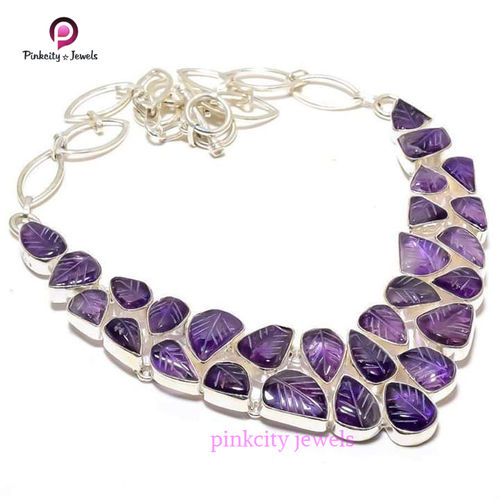 Amethyst Carving 925 Silver Necklaces Size: Customized