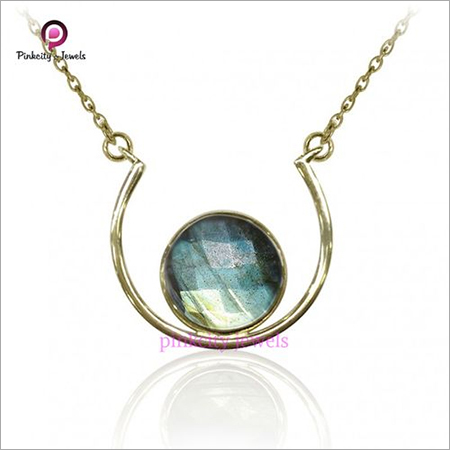 Oval Natural Labradorite 925 Silver Necklace