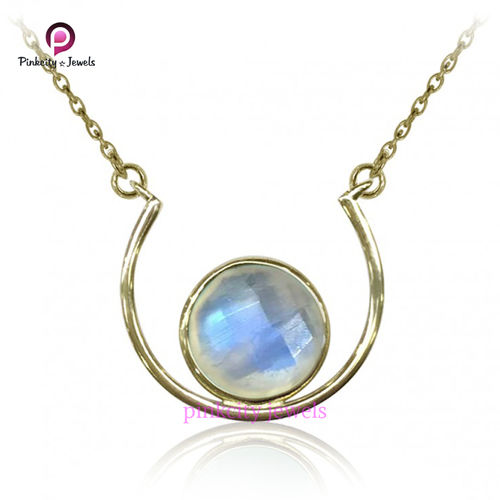 Oval Rainbow Moonstone 925  Silver Necklace