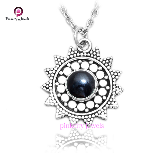 Round Black Onyx 925 Silver Necklace