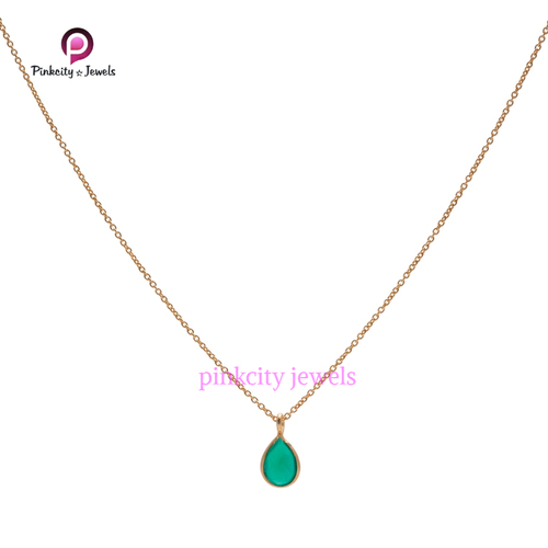 Natural Green Onyx 925 Silver Chain Necklace