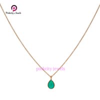 Pear Natural Green Onyx 925 Silver Chain Necklace