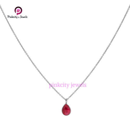 Pear Ruby 925 Silver Chain Necklace