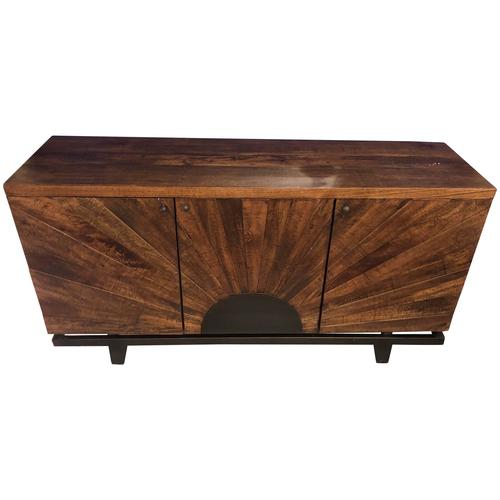Side Board - Iron and Solid Wood , Antique Indian Style Design with Machine-Made Artwork, 175x45.5x74 cm