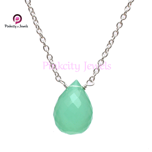 Aqua Chalcedony 925 Silver Necklace Size: 38 Cm+ 4 Cm