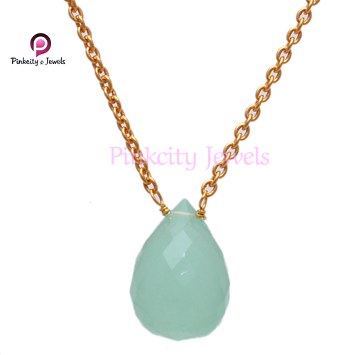 Blue Chalcedony  925 Silver Chain Necklace Size: 38 Cm+ 4 Cm