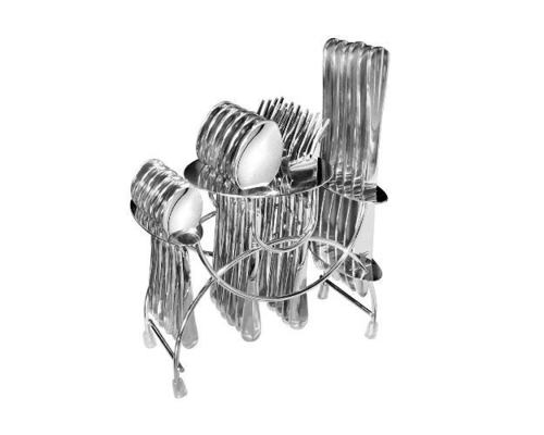 Shapes Rose Stand Cutlery Set - 24 Pcs, Stainless Steel | Elegant Silver Finish, Durable Design, Safe Edges